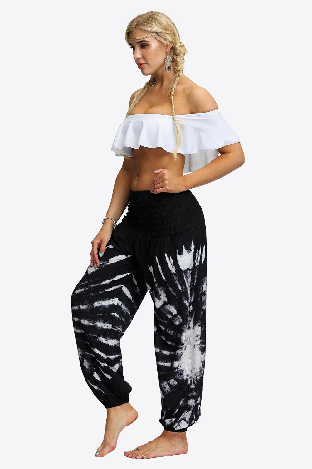 Tie-Dye Smocked Waist Pocket Joggers