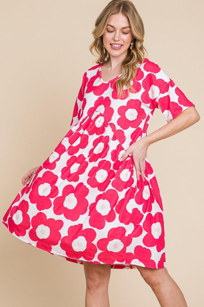 BOMBOM Flower Print Ruched Dress