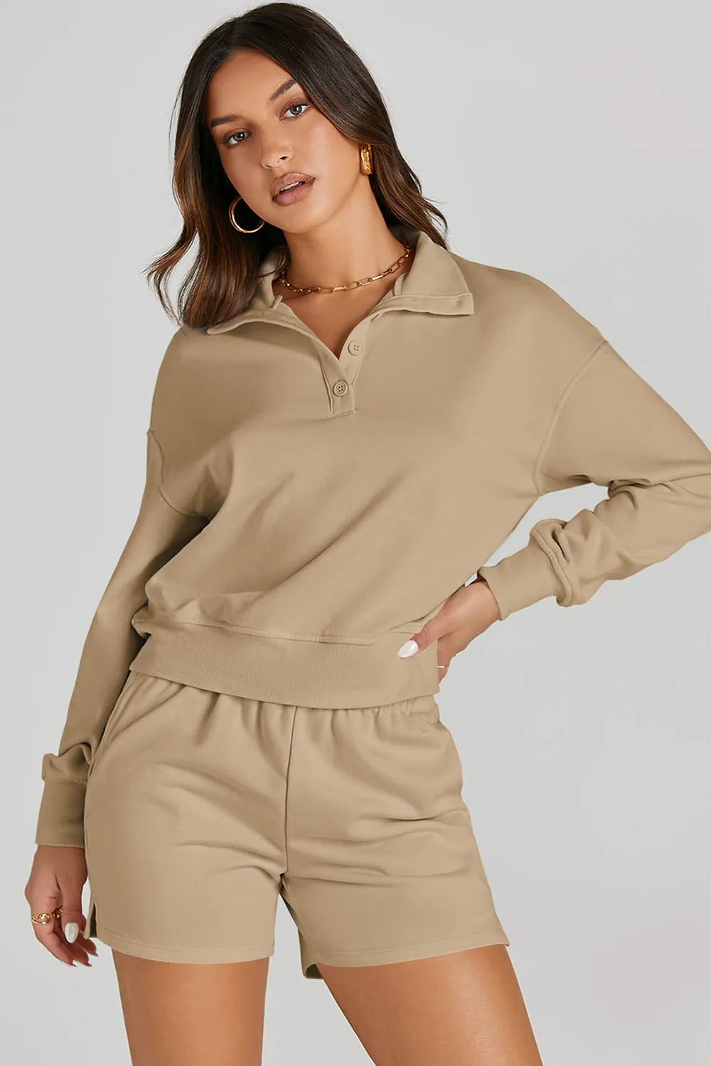 Half Button Sweatshirt and Shorts Active Set Carauana Store