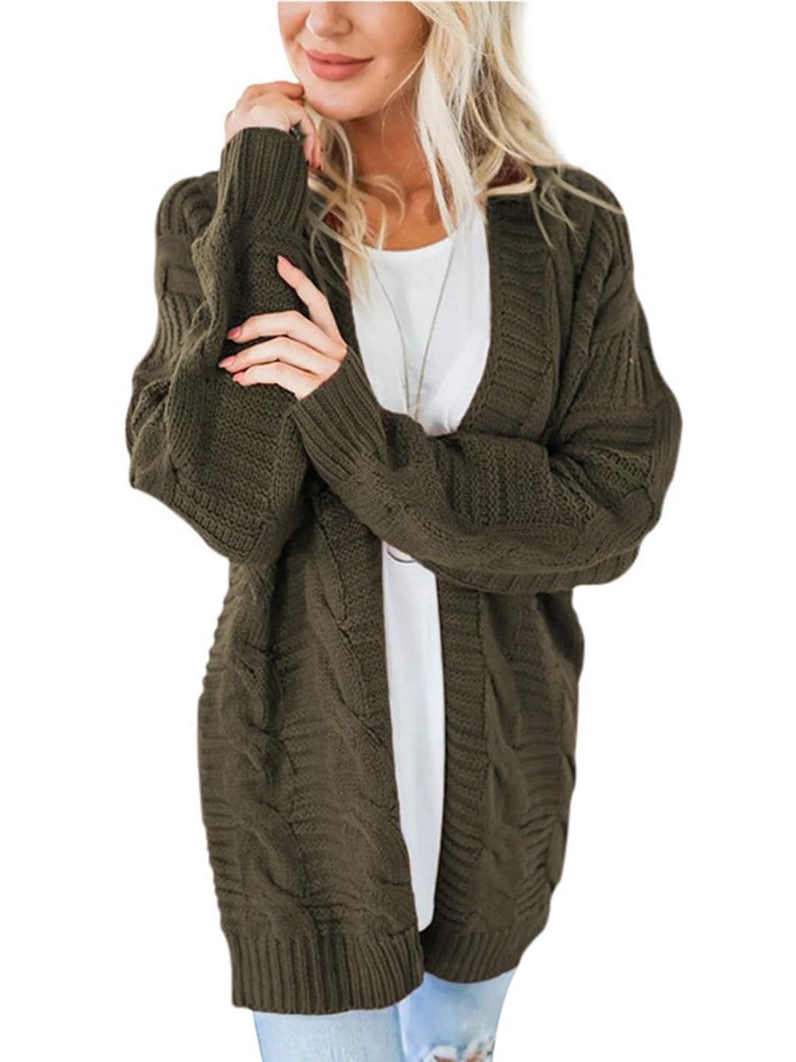 Cable-Knit Open Front Long Sleeve Cardigan