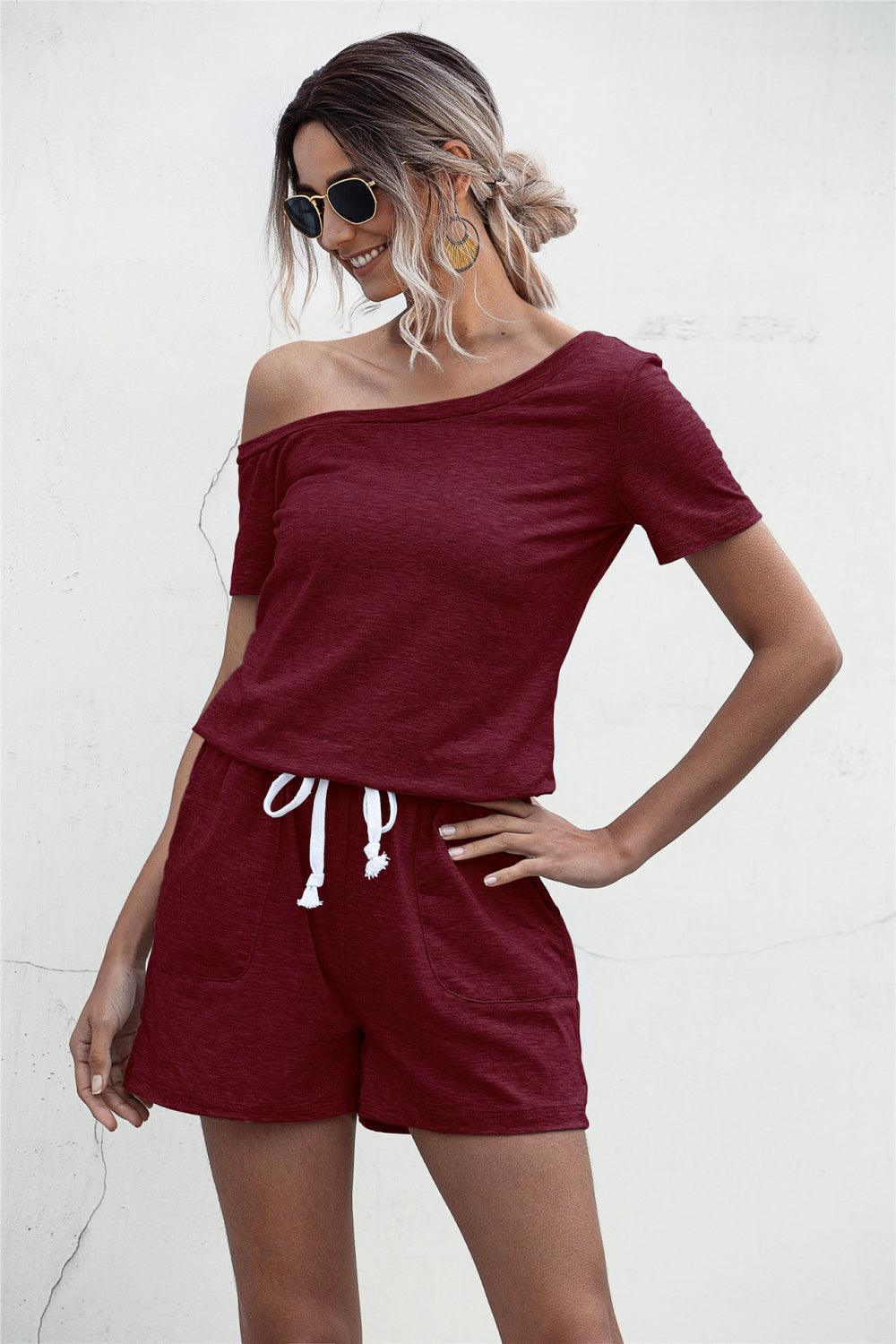 One Shoulder Tie Waist Romper