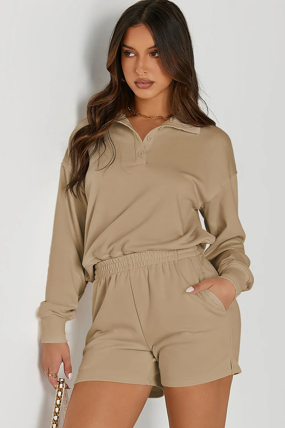 Half Button Sweatshirt and Shorts Active Set Carauana Store