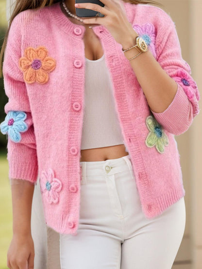 Flower Dropped Shoulder Long Sleeve Cardigan