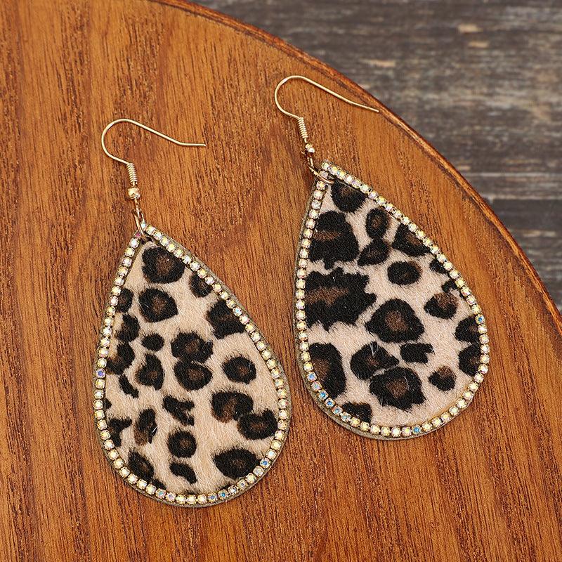 Zircon PU Leopard Teardrop Earrings