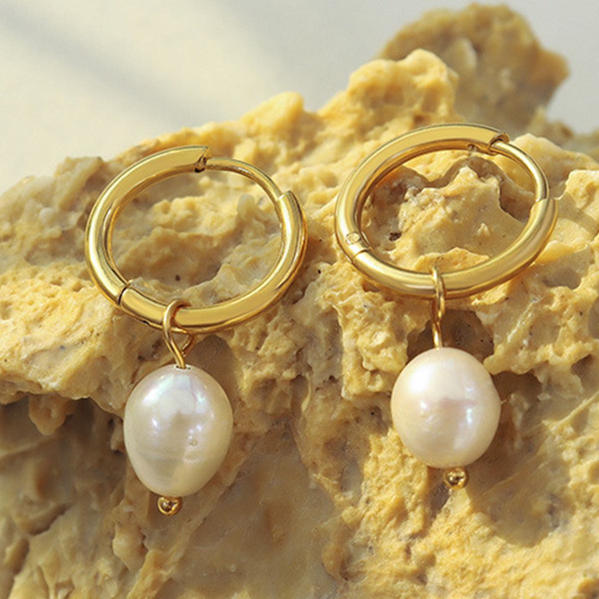 Gold-Plated Titanium Steel Pearl Earrings