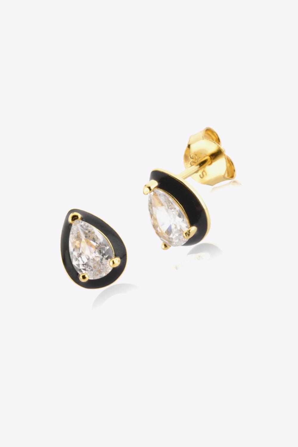 925 Sterling Silver Zircon Teardrop Stud Earrings