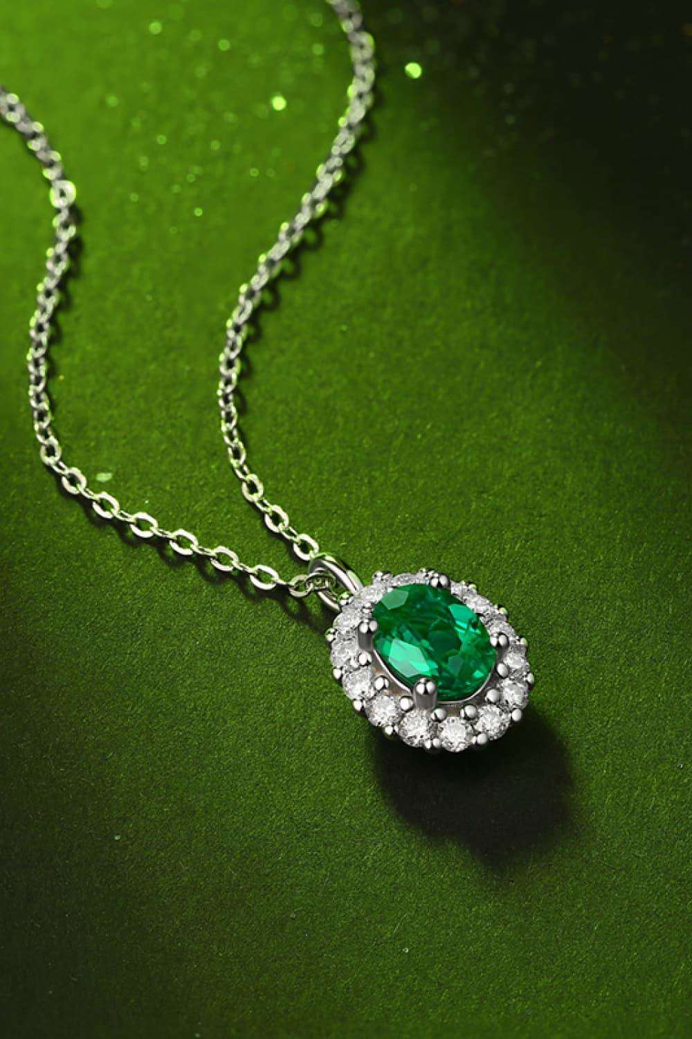 1.5 Carat Lab-Grown Emerald 925 Sterling Silver Necklace