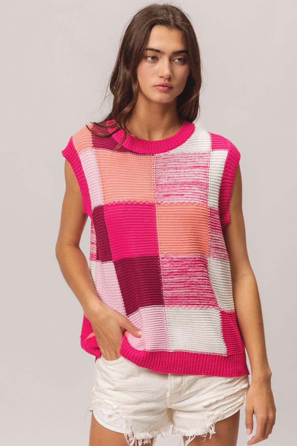 BiBi Color Block Round Neck Sweater Vest