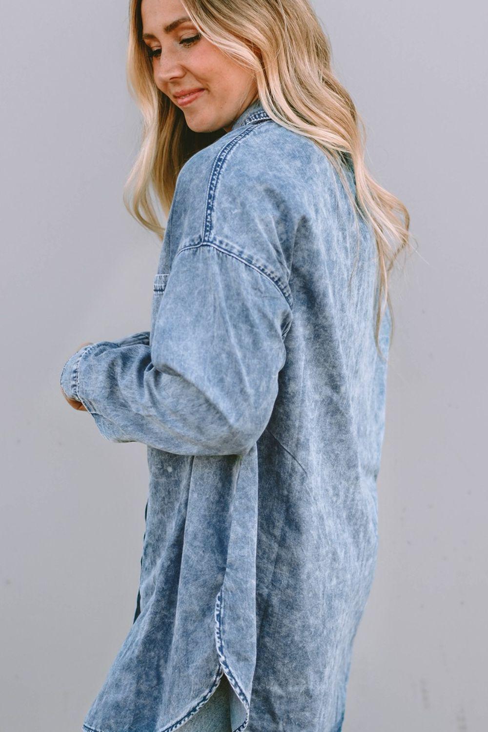 Button Up Dropped Shoulder Denim Top Carauana Store