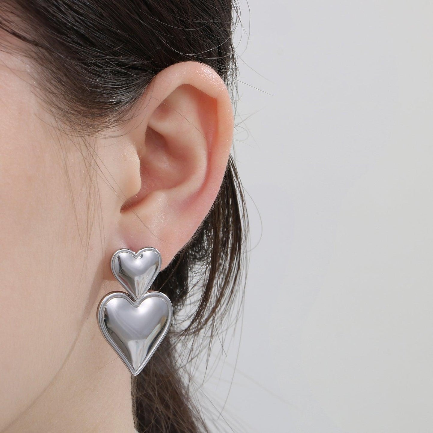 Stainless Steel Double Heart Earrings