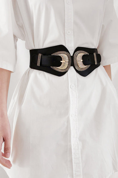 Shell Double Buckle Elastic Wide Belt CaRaUaNa Fashion