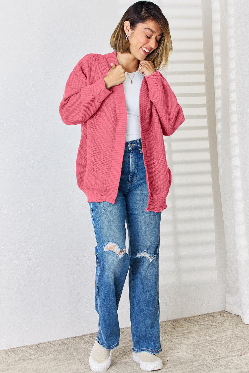 Open Front Dropped Shoulder Cardigan