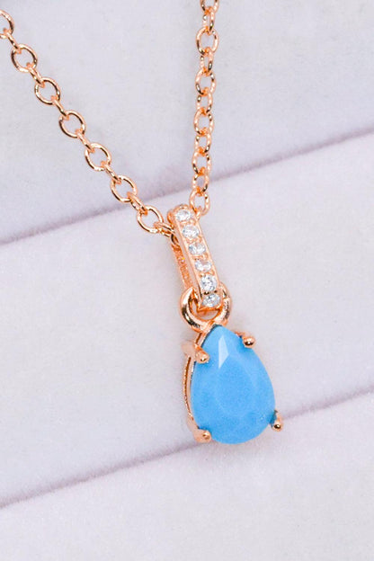 Teardrop Turquoise 4-Prong Pendant Necklace